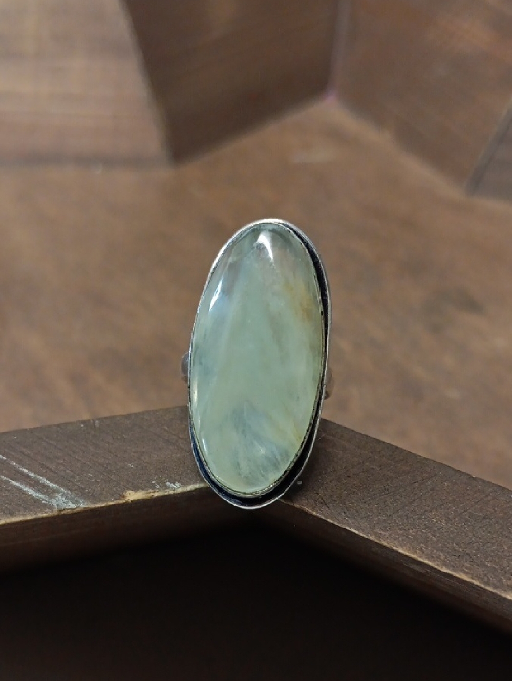 Oval Green Prehnite Gemstone Ring